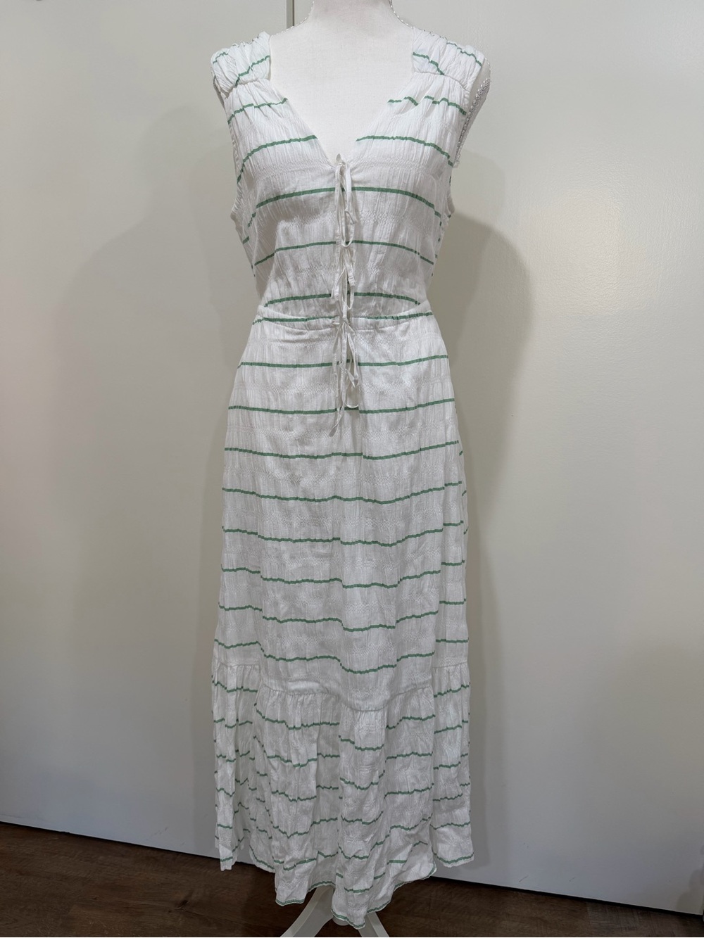 Mango White Maxi Dress with Green Stripe Detail
